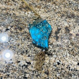 Bourbon and boweties blue stone long necklace